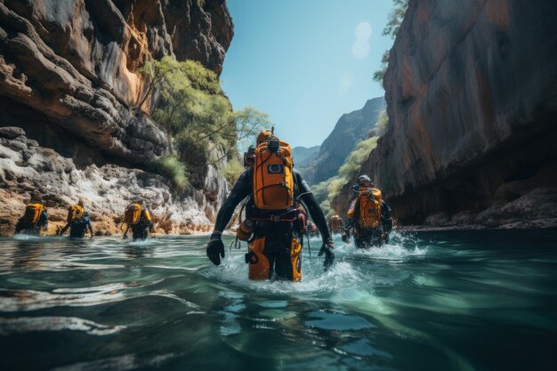 Canyoning deporte extremo Canyoning expedición senderos populares difíciles lugar impresionante Grupo de viaje ex