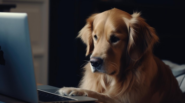 Cão a trabalhar num portátil