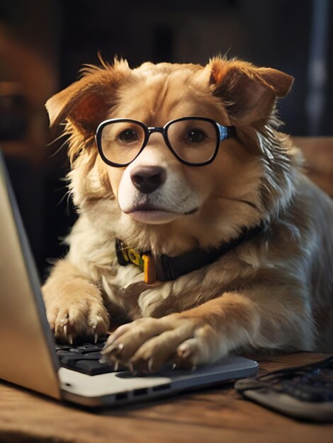 Foto cão a usar um computador e a navegar na internet