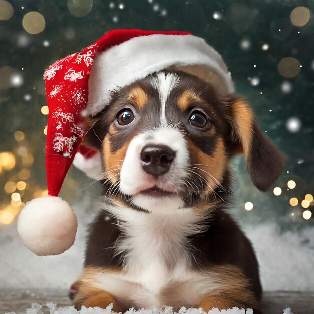 Foto cão adorável posando com um chapéu de papai noel