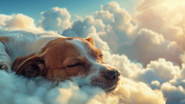 Cão adormecido a sonhar nas nuvens