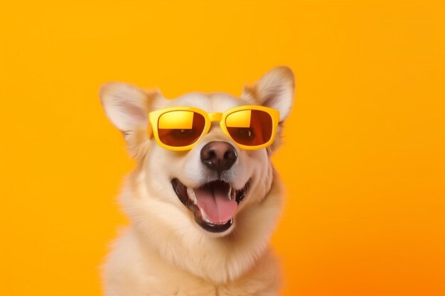 Cão animal isolado animal de estimação bonito sorriso retrato fundo adorável óculos de sol engraçados Generative AI