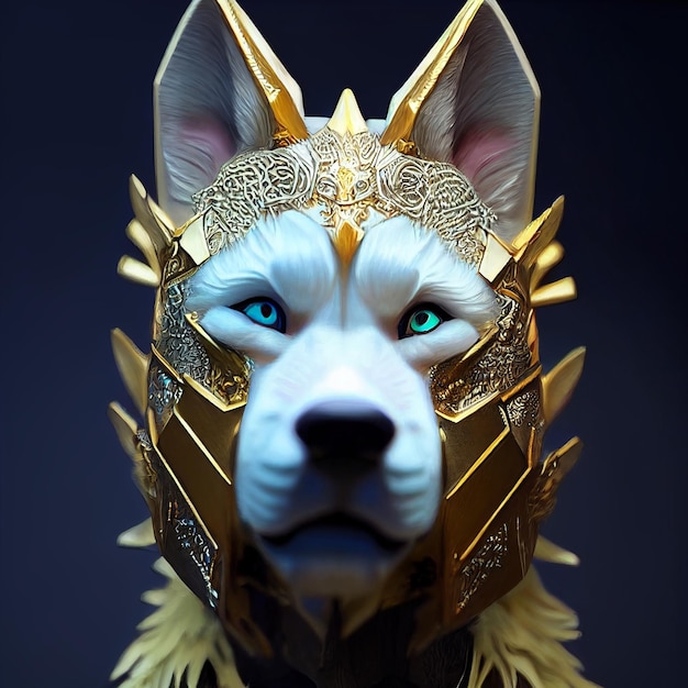 cão antropomórfico com ilustração de renderização 3d de armadura de guerreiro