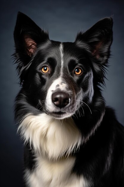 Cão Arafed com um rosto preto e branco e um fundo preto generativo ai