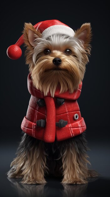 cão arrafado vestindo um casaco vermelho e um chapéu de santa generativo ai
