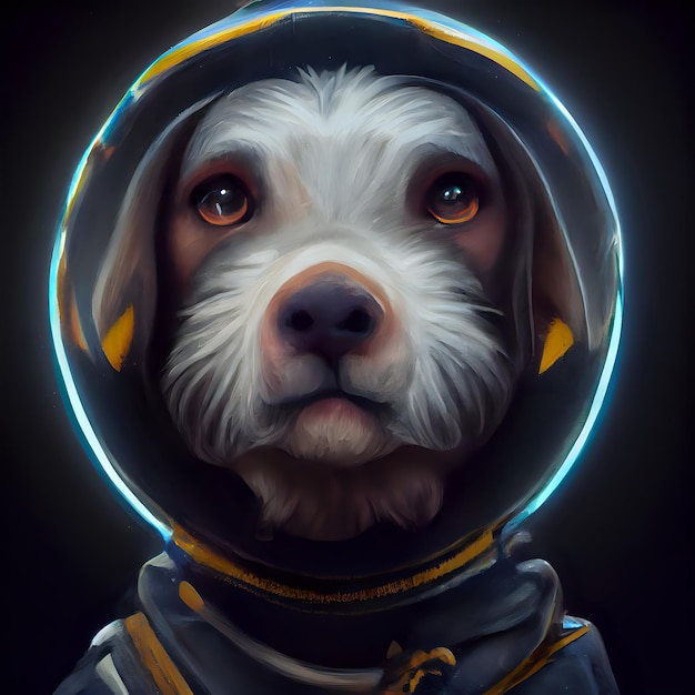 Cão astronauta com olhar triste