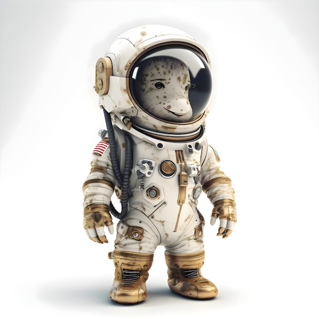 Cão astronauta no capacete na renderização 3D de fundo branco