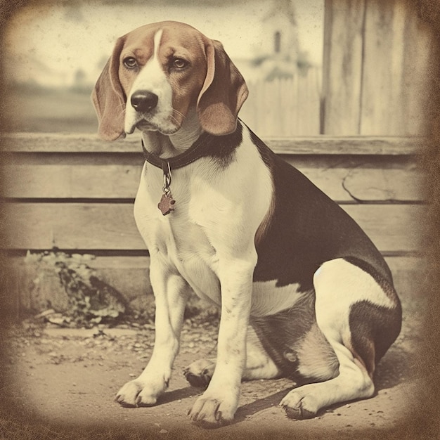 Cão Beagle gravado estilo retrato em close-up desenho preto e branco raça de cachorro de caça bonito