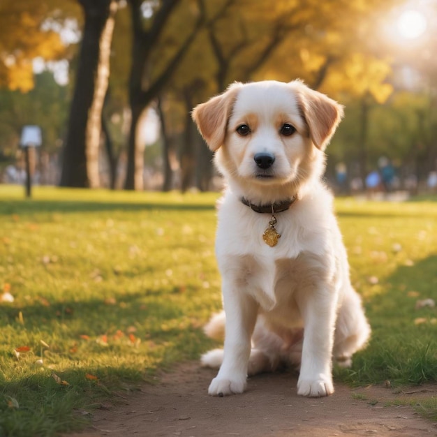 Cão bonito a brincar no parque .