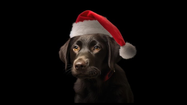 Cão bonito a usar um chapéu de Papai Noel.