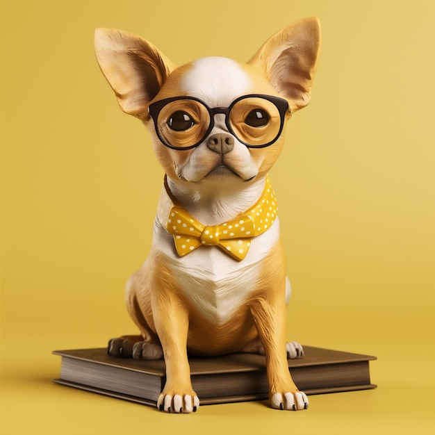 Cão bonito animal de estimação desgaste cachorro chihuahua fundo retrato animal óculos amarelo Generative AI