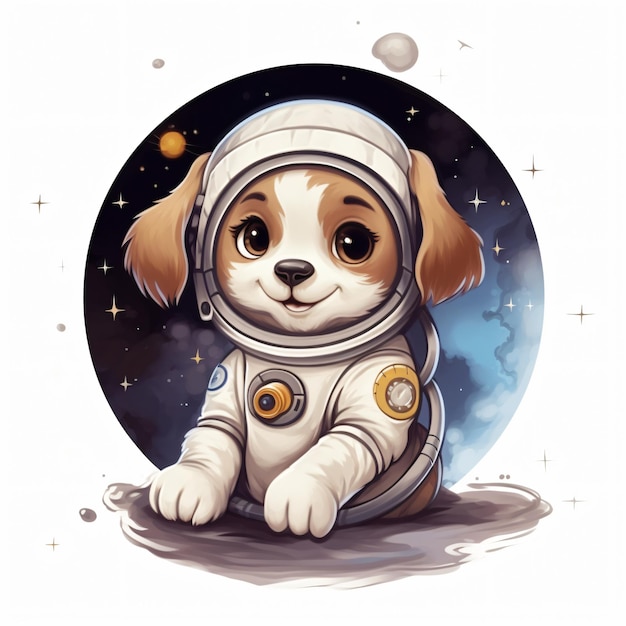 Foto cão bonito astronauta na lua desenho animado isolado