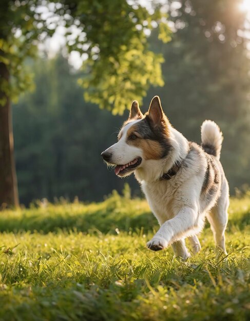 Cão bonito cena de paisagem de verão de tirar o fôlego