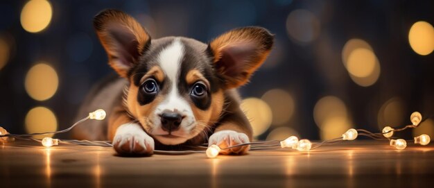 Foto cão bonito com luzes mágicas.