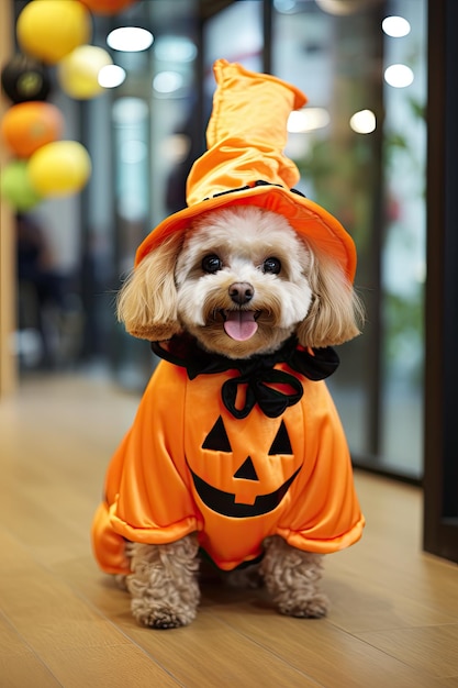 Foto cão bonito com traje de halloween festa sazonal ia generativa