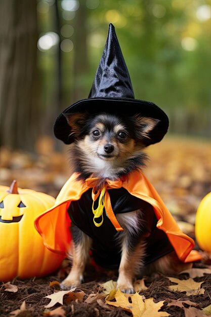 Foto cão bonito com traje de halloween festa sazonal ia generativa