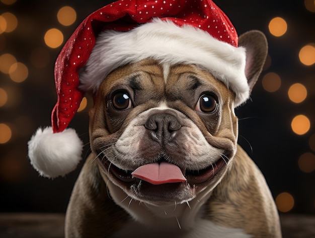 Cão bonito usando um chapéu de Papai Noel gerado pela IA