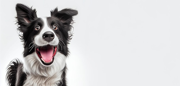 Cão border collie preto e branco correndo feliz feito com Generative AI