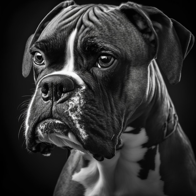 Cão boxer de retrato aproximado com detalhes arrebatadores sobre fundo isolado de estúdio