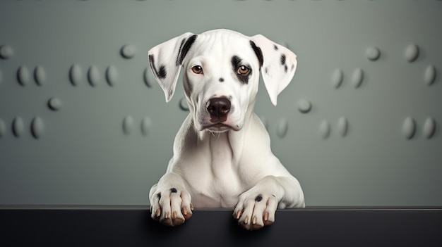 Cão branco bonito com pontos pretos modelando no estúdio Generative Ai