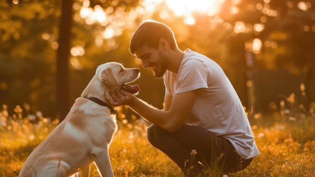 cão brincalhão e seu dono na natureza pragma ao ar livre