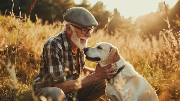 cão brincalhão e seu dono na natureza pragma ao ar livre