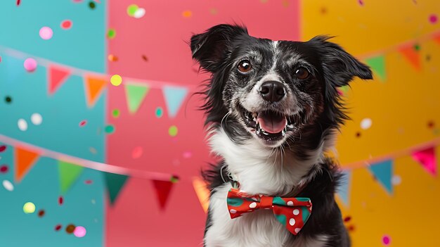 Foto cão brincalhão posa para projeto de design em fundo sólido