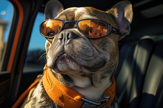 Cão bulldog francês no carro fechar