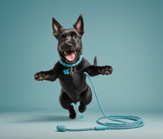 cão cachorro animal de estimação um cão preto pulando com uma coleira