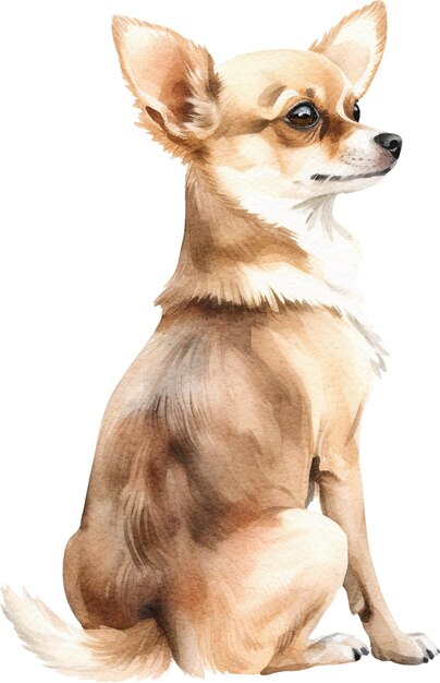 Cão chihuahua sentado de costas vista aquarela isolada em branco