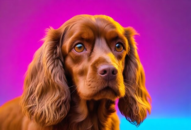 Cão Cocker Spaniel com grandes olhos expressivos e orelhas enroladas