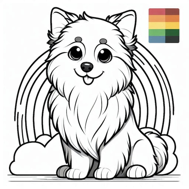 Cão com arco-íris página de colorir para crianças ai gerado