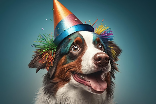 Cão com chapéu de aniversário cachorrinho de aniversário AI