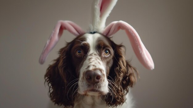 Foto cão com orelhas de coelho coelho de páscoa tiro médio
