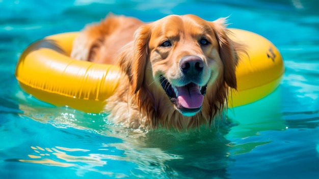 cão com um brinquedo na água