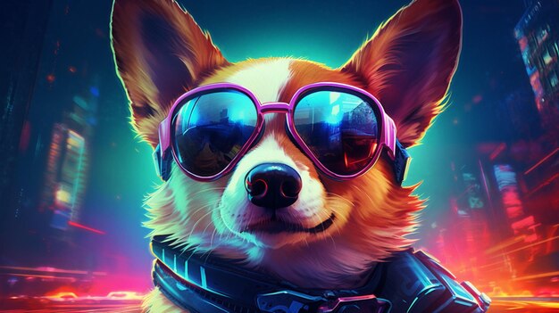 Cão Corgi cyberpunk