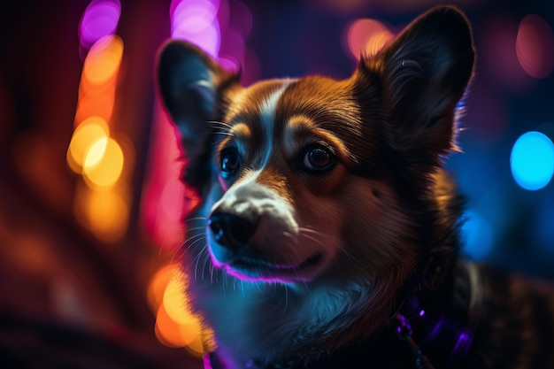 Cão corgi luzes neon cyberpunk Gerar Ai