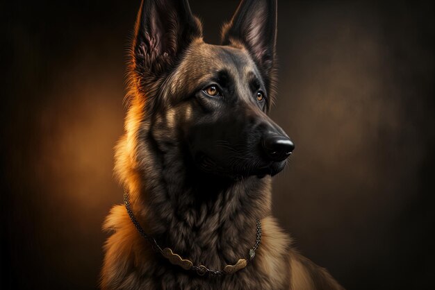 cão da Bélgica com um colar peculiar e uma disposição escura