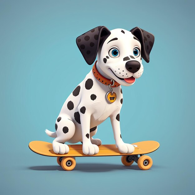 Cão dalmático bonito jogando skateboard desenho animado ícone vetorial ilustração animal ícone esportivo isolado