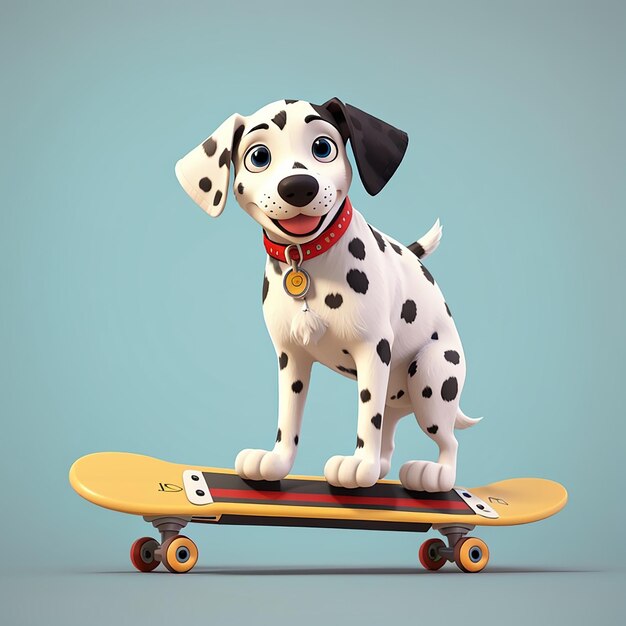 Cão dalmático bonito jogando skateboard desenho animado ícone vetorial ilustração animal ícone esportivo isolado