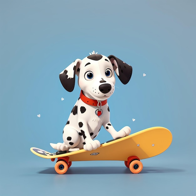 Cão dalmático bonito jogando skateboard desenho animado ícone vetorial ilustração animal ícone esportivo isolado