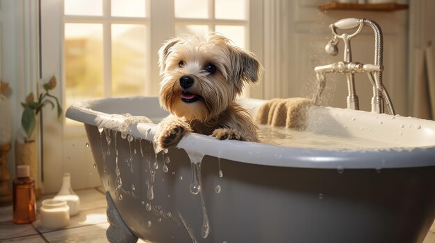 Foto cão de água no banho