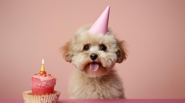 Cão de aniversário engraçado e fofo.