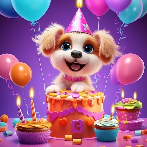 Cão de aniversário fofo Ilustração AI GenerativexA