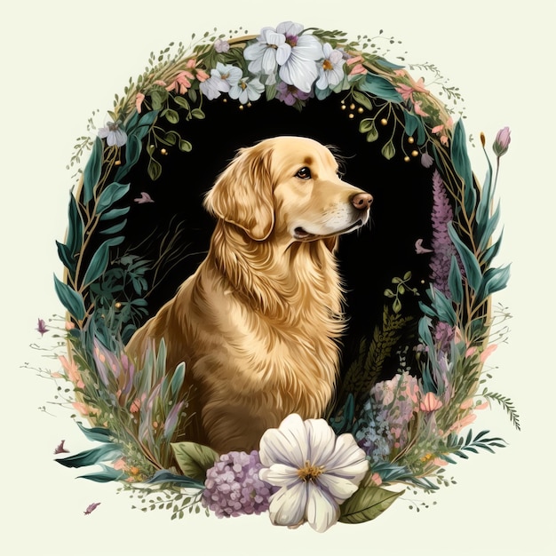 Cão de aquarela golden retriever desenhado à mão