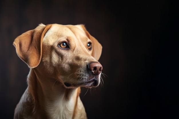 Cão de cabelo curto de cor dourada inteligente em fundo preto Conceito de foto de estúdio de animal de estimação