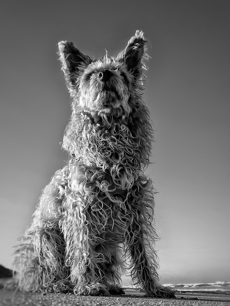 Cão de comprimento completo com cabelo encaracolado na costa