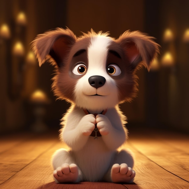 Foto cão de desenho animado adorável orando no estilo de bill gekas 3d render