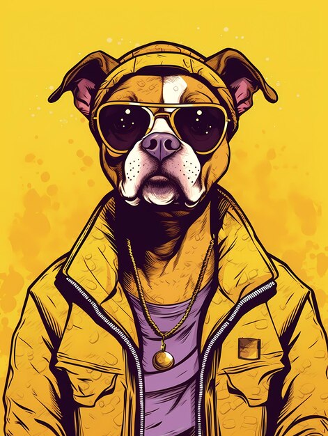 Foto cão de desenho animado amarelo e urso mascotes fundo amarelo no estilo de hip hop estética kingcore