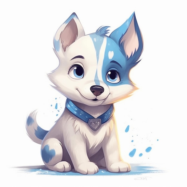 Cão de desenho animado com colarinho azul sentado no chão